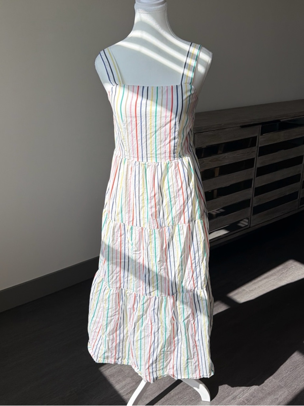 J. Crew White Striped Tiered Maxi Sundress